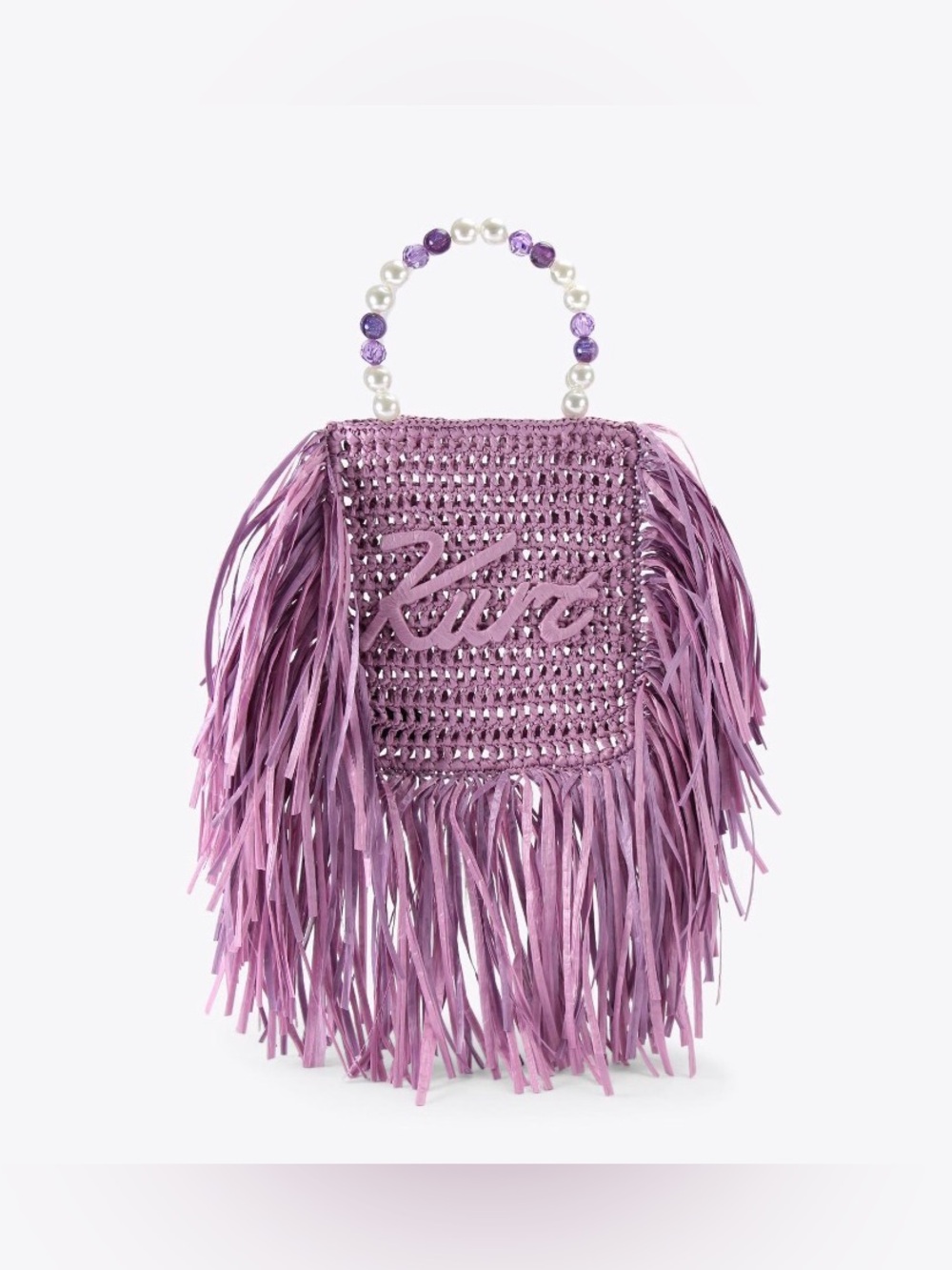 Kurt Geiger Lilac Fringe Beaded-Handle Tote Bag